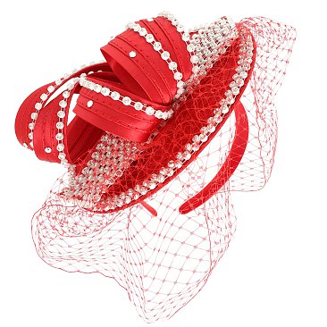Classy Satin Fascinator with Rhinestone Trimmed Bow