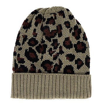 CHIC LEOPARD CHEETAH PRINT KNIT BEANIE