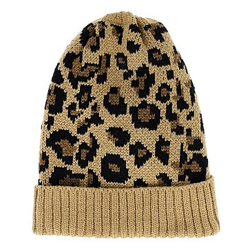 CHIC LEOPARD CHEETAH PRINT KNIT BEANIE