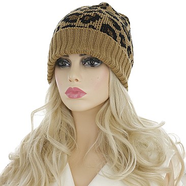 CHIC LEOPARD CHEETAH PRINT KNIT BEANIE