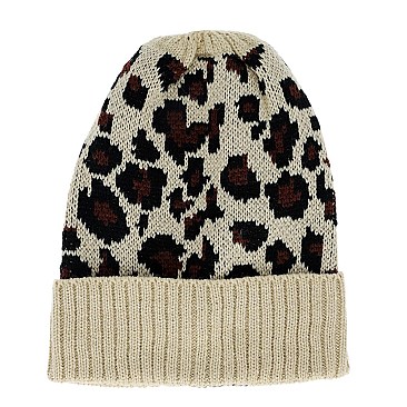 CHIC LEOPARD CHEETAH PRINT KNIT BEANIE