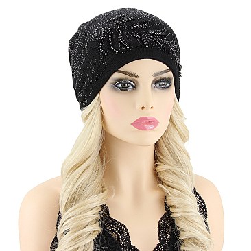 TRENDY PEACOCK FEATHER GEM BEANIE HAT