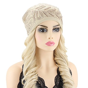 TRENDY PEACOCK FEATHER GEM BEANIE HAT