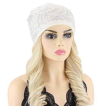 TRENDY PEACOCK FEATHER GEM BEANIE HAT