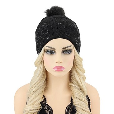 CUTE PAISLEY RHINESTONE POM POM BEANIE