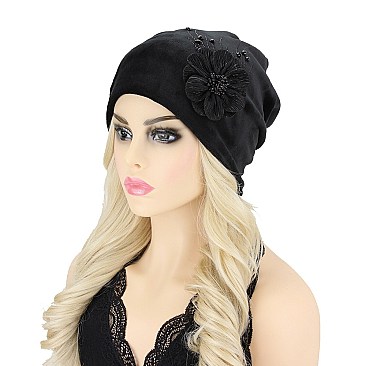 CHIC FLOWER STONE VELVET SOFT BEANIE