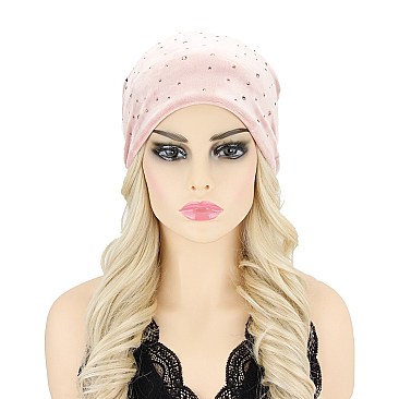 STYLISH RHINESTONE VELVET RUFFLE BEANIE