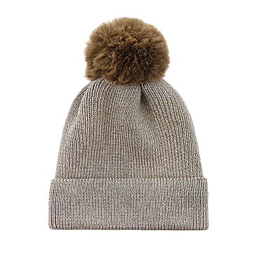 FASHION ACRYLIC RIBBED BEANIE W/ POM POM