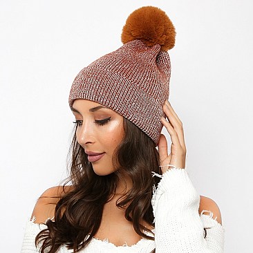 FASHION ACRYLIC RIBBED BEANIE W/ POM POM