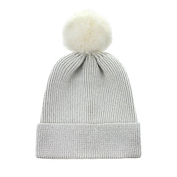 FASHION ACRYLIC RIBBED BEANIE W/ POM POM