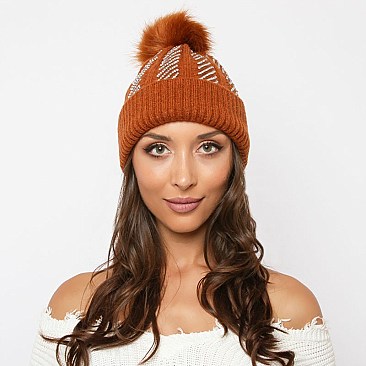 Embellished Diagonal Stripes Beanie