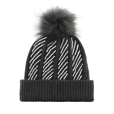 Embellished Diagonal Stripes Beanie