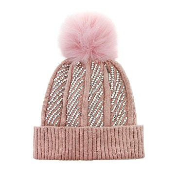 Embellished Diagonal Stripes Beanie