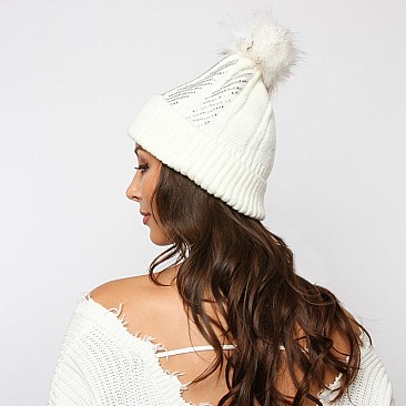 Embellished Diagonal Stripes Beanie