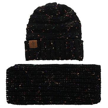TRENDY SPECKLED BEANIE WITH INFINITY SCARF