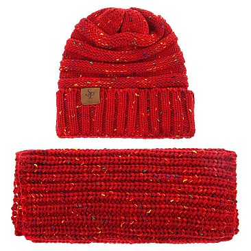 TRENDY SPECKLED BEANIE WITH INFINITY SCARF