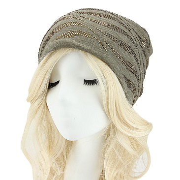 TRENDY ZEBRA PRINT GEM RHINESTONE BEANIE