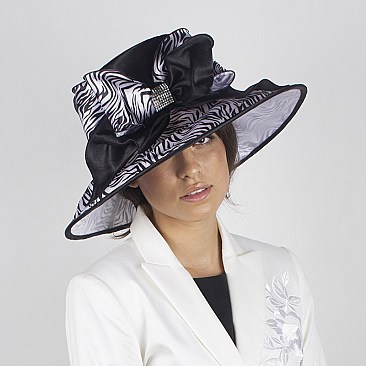 Elegant Medium Lace Brim Satin Organza Crushable Hat With Bow SLHTN1310