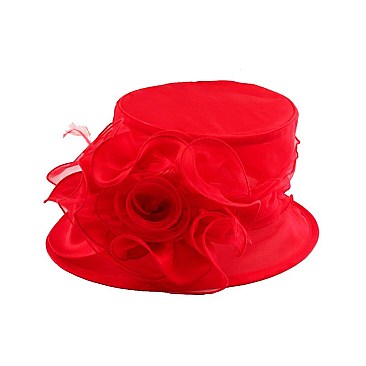 Elegant Sm Brim Ruffle Flower Organza Hat
