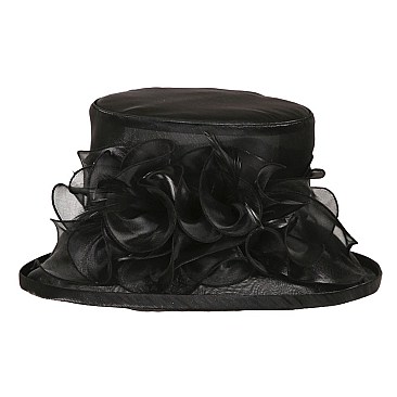 Ladies Organza Hat Medium Brim Floral Decor