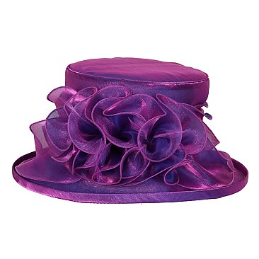 Ladies Organza Hat Medium Brim Floral Decor