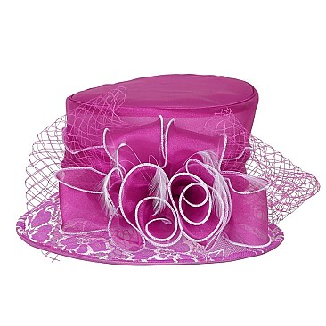 Ladies Organza Hat Small Brim Floral Decor MEZ2014