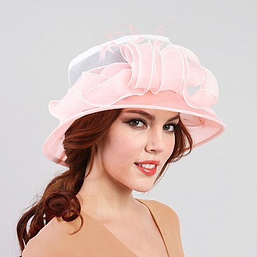 Ladies Organza Hat Medium Brim Two Tone Ruffles Decor