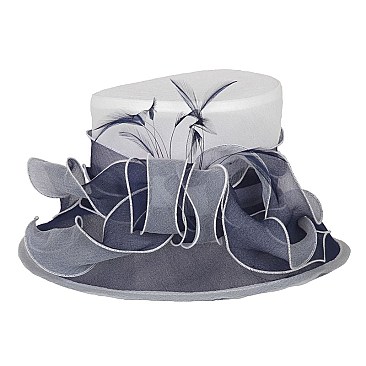 Ladies Organza Hat Medium Brim Two Tone Ruffles Decor