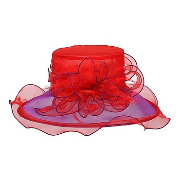 Ladies Organza Hat Medium Brim Two Tone Ruffles Decor