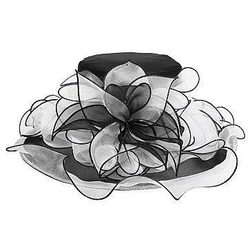 Elegant Medium Two Tone Organza Hat with bow SLHTO2141