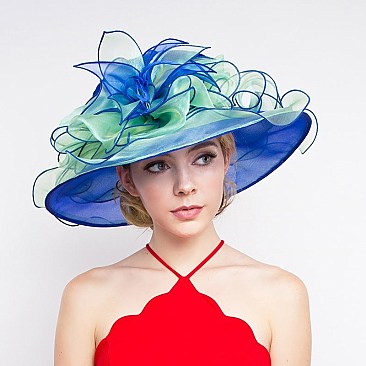 Elegant Medium Two Tone Organza Hat with bow SLHTO2141