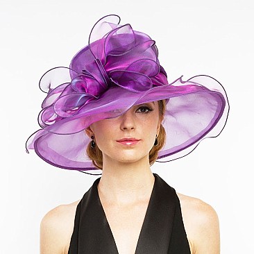 Ladies Organza Hat Medium Brim Two Tones Ruffles Decor MEZ2142