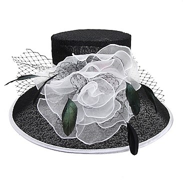 Elegant Organza with Flower Center Med Brim Hat SLHTO2188