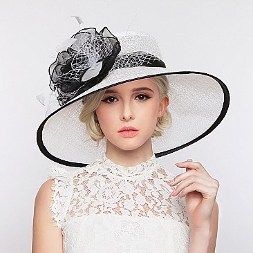 Elegant Organza with Flower Center Med Brim Hat SLHTO2188