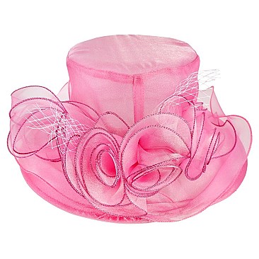 Elegant MEDIUM BRIM ORGANZA HAT WITH ROSE CLUSTER