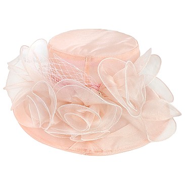 Elegant MEDIUM BRIM ORGANZA HAT WITH ROSE CLUSTER