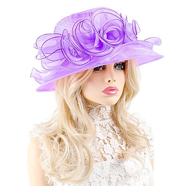 Elegant MEDIUM BRIM ORGANZA HAT WITH ROSE CLUSTER