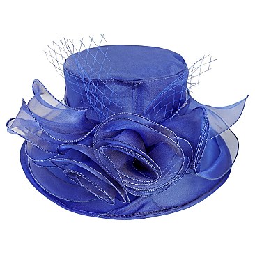 Elegant MEDIUM BRIM ORGANZA HAT WITH ROSE CLUSTER