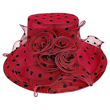 Elegant LARGE BRIM ORGANZA POLKA DOT Derby HAT