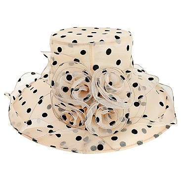 Elegant LARGE BRIM ORGANZA POLKA DOT Derby HAT