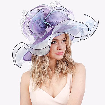 CLASSY KENTUCKY DERBY ORGANZA FLORAL WIDE BRIM HAT