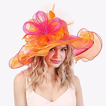 ELEGANT KENTUCKY DERBY ORGANZA FLORAL FLAT TOP HAT