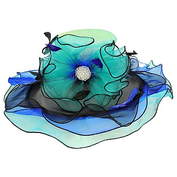 2 Tone ORGANZA Derby Hat with Large Button