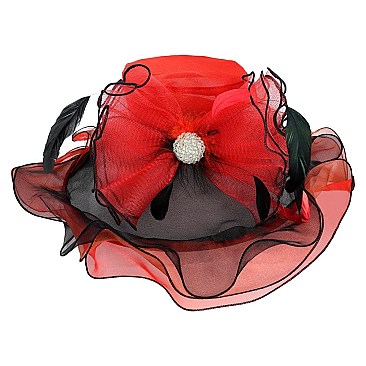 2 Tone ORGANZA Derby Hat with Large Button