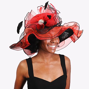 2 Tone ORGANZA Derby Hat with Large Button