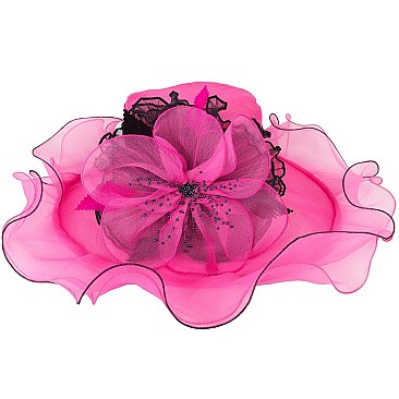 WHOLESALE BEADED KENTUCKY DERBY ORGANZA CENTER FLORAL HAT