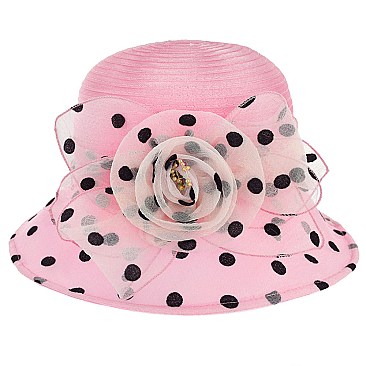 Elegant POLKA DOT Cloche ORANZA HAT WITH ROSE