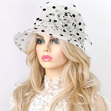 Elegant POLKA DOT Cloche ORANZA HAT WITH ROSE