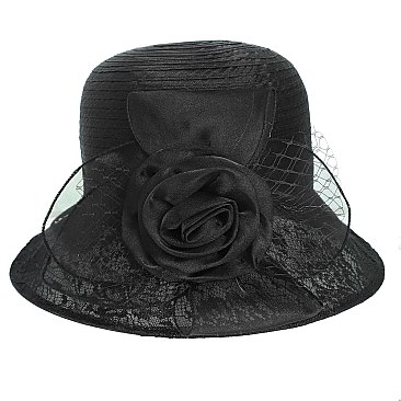 FLORAL PRINT ORGANZA DOWN BRIM DERBY HAT