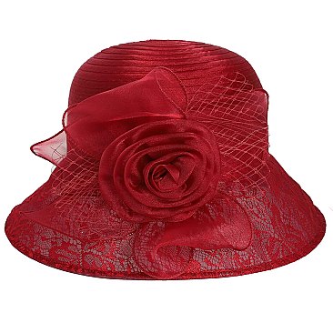 FLORAL PRINT ORGANZA DOWN BRIM DERBY HAT